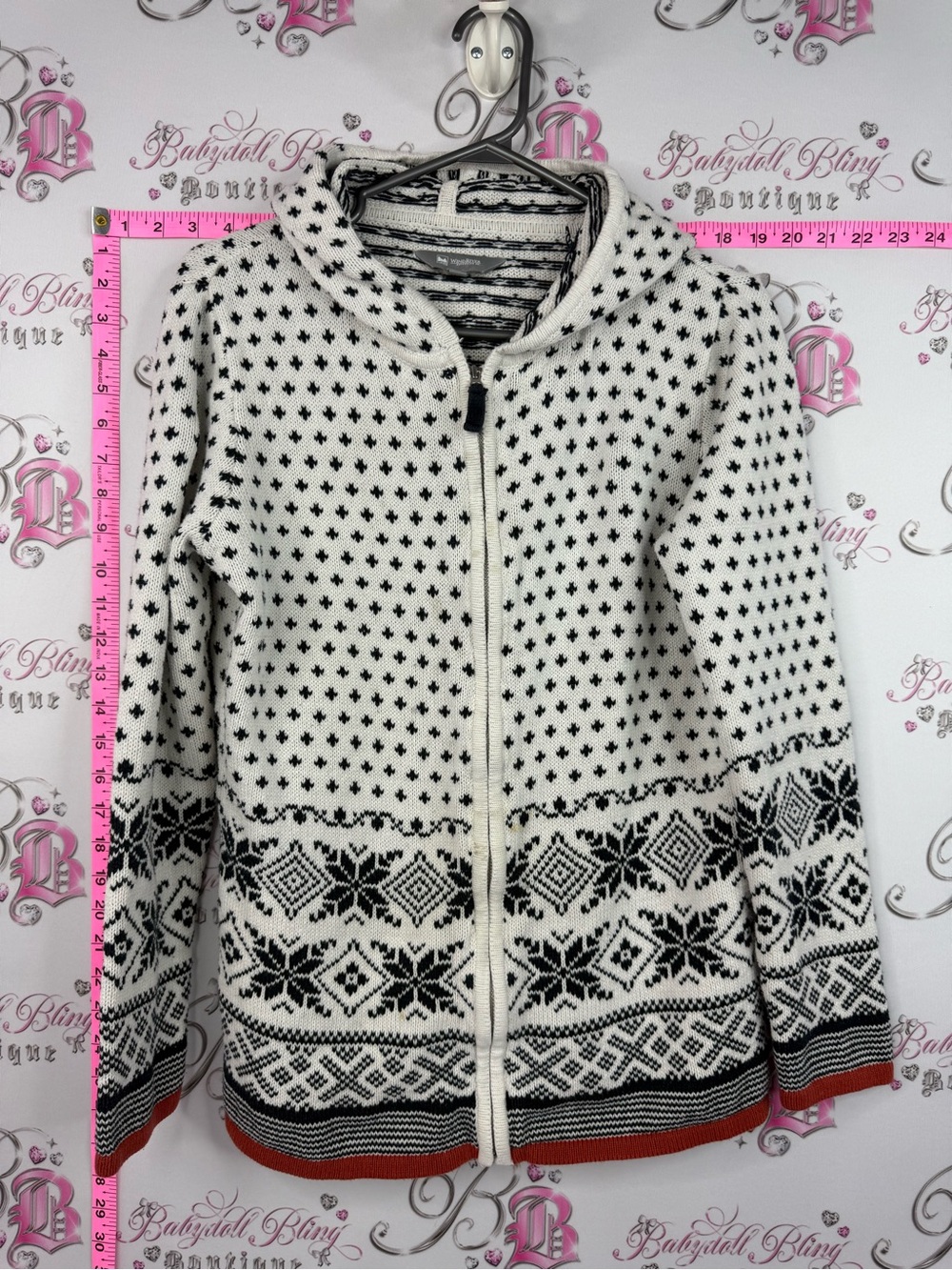 Windriver sweater knit Nordic-Pattern Zip Hoodie Jacket in Cream and Black